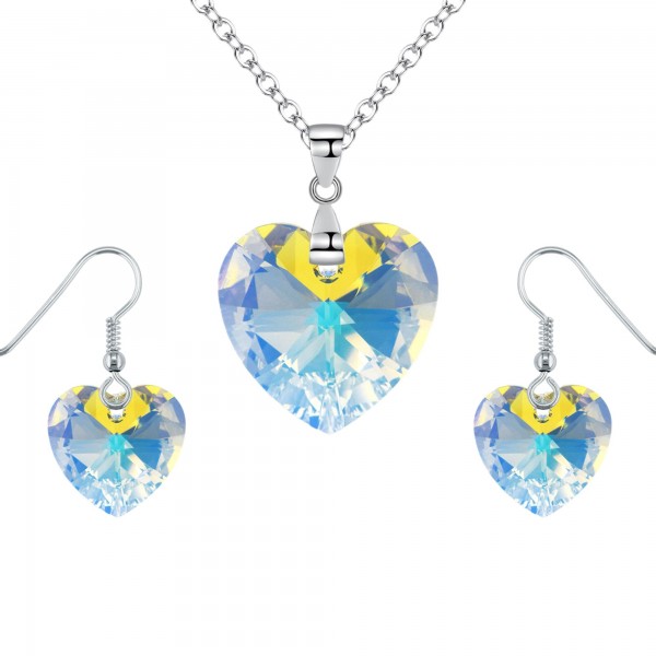 Fine Austrian Crystal Heart Jewellery Set made with S925 Solid Silver