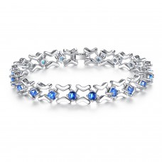 Simulated blue sapphire chevron bracelet 18k white gold plated